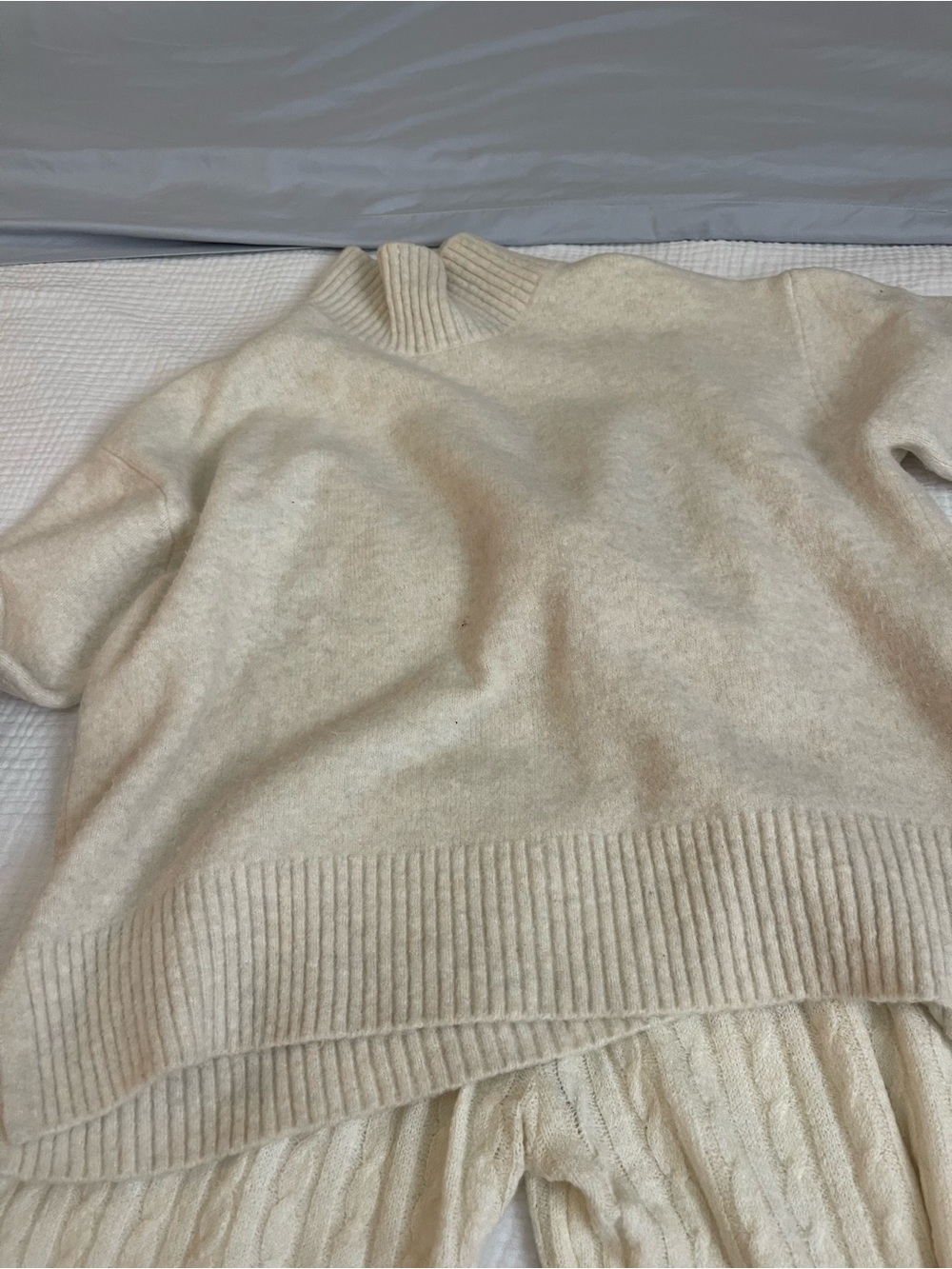 Cream Mock-Neck Women's Sweater - Soft Knit Pullover and wool pant